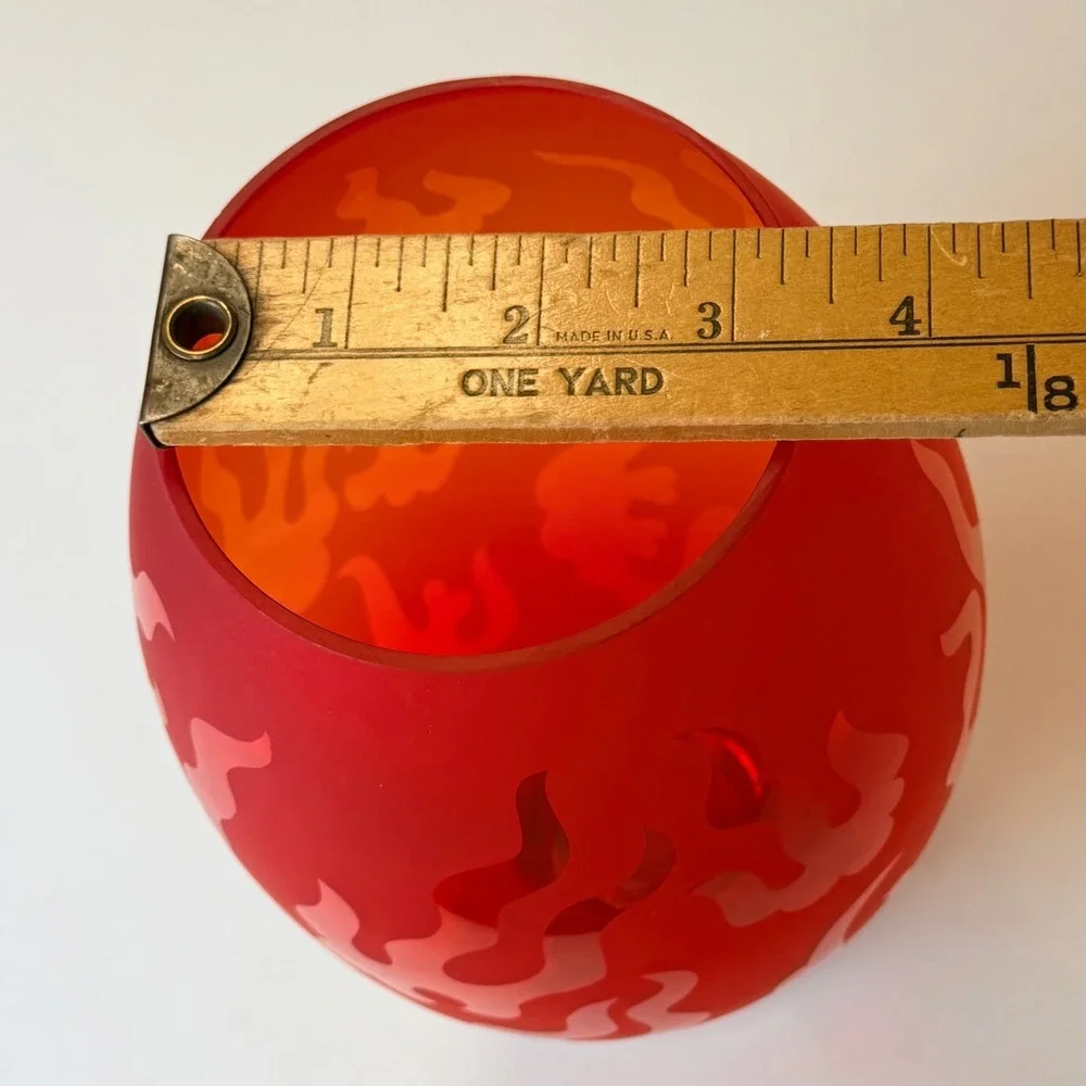 Vintage‎ Memphis Style Glass Vase Red Frosted Flame Etched 10x6x3 80s 90s Art